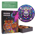 Stained Glass Lotus-2 wooden jigsaw puzzle in elegant packaging, featuring intricate design and reference materials.