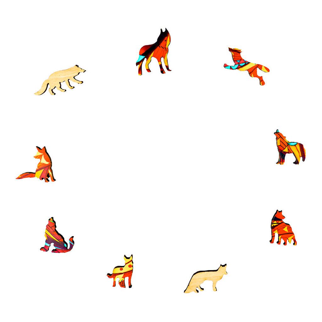 Red Howling Wolf Wooden Jigsaw Puzzle