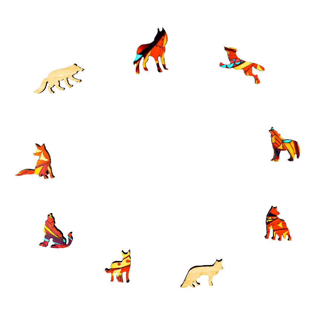 Red Howling Wolf Wooden Jigsaw Puzzle