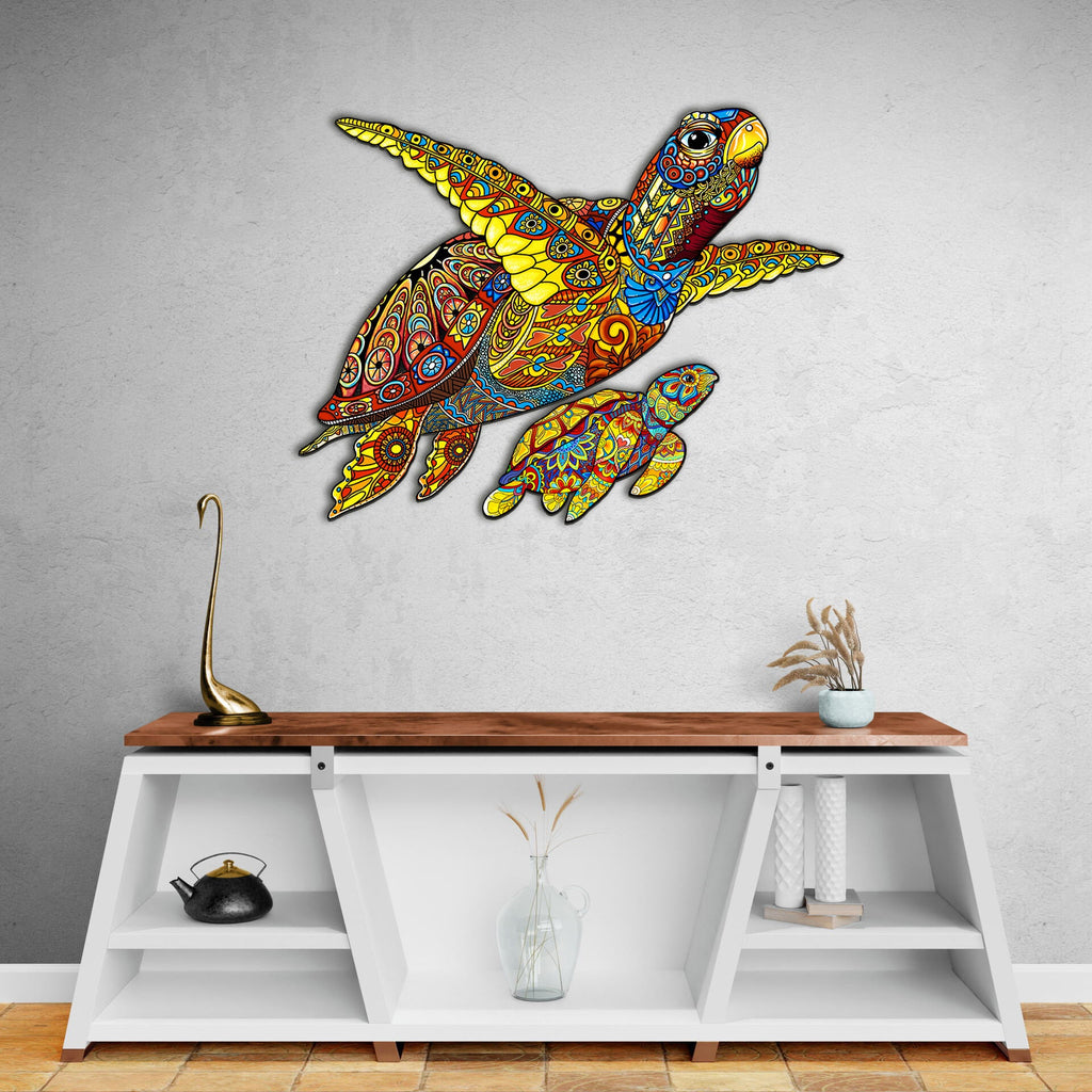 Sea Turtle Mom Wooden Jigsaw Puzzle