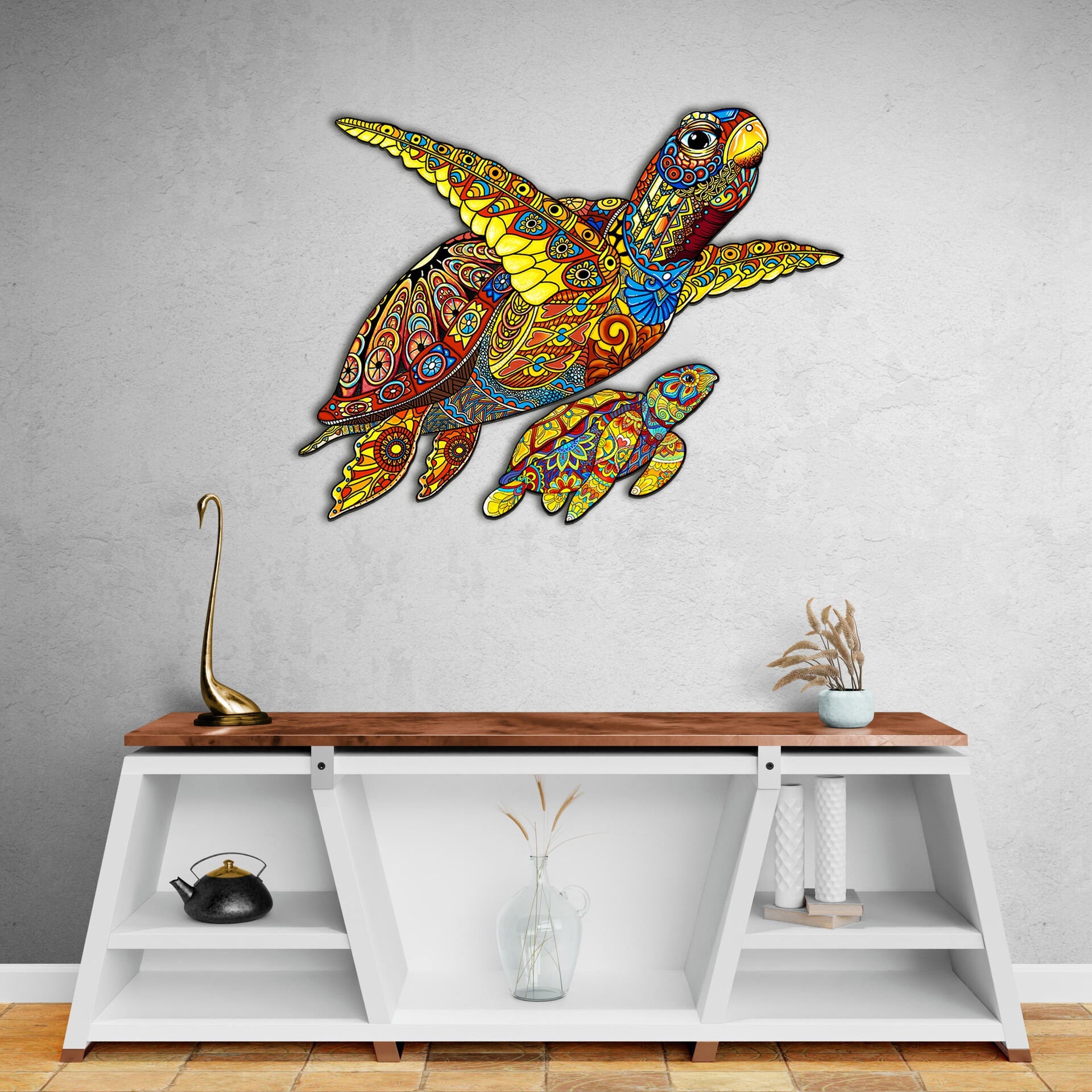 Sea Turtle Mom Wooden Jigsaw Puzzle