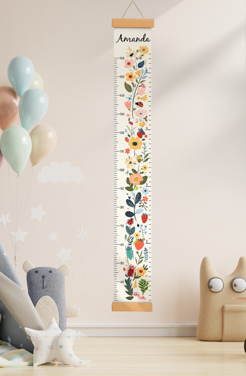 Personalized Floral Garden Hanging Canvas Height Ruler
