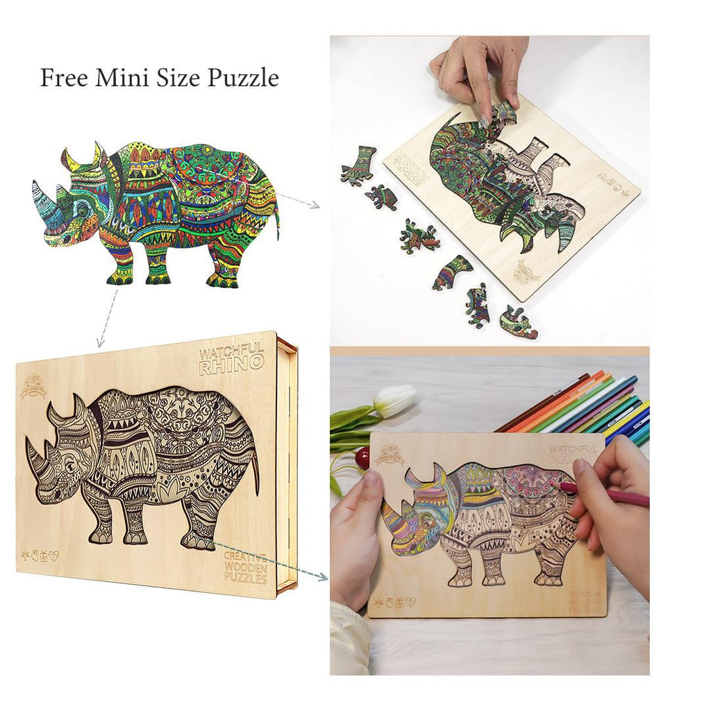 Watchful Rhino Wooden Jigsaw Puzzle