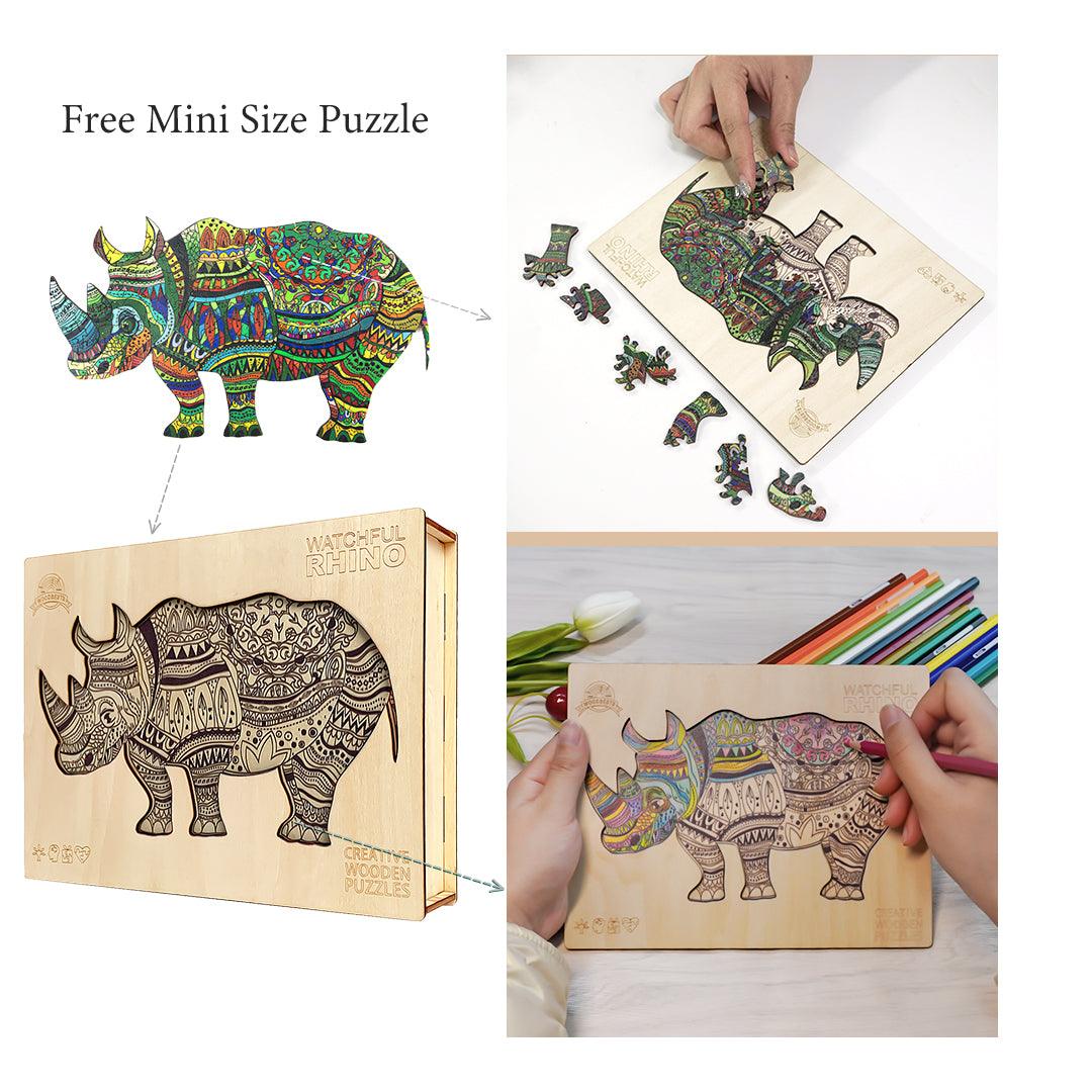 Watchful Rhino Wooden Jigsaw Puzzle