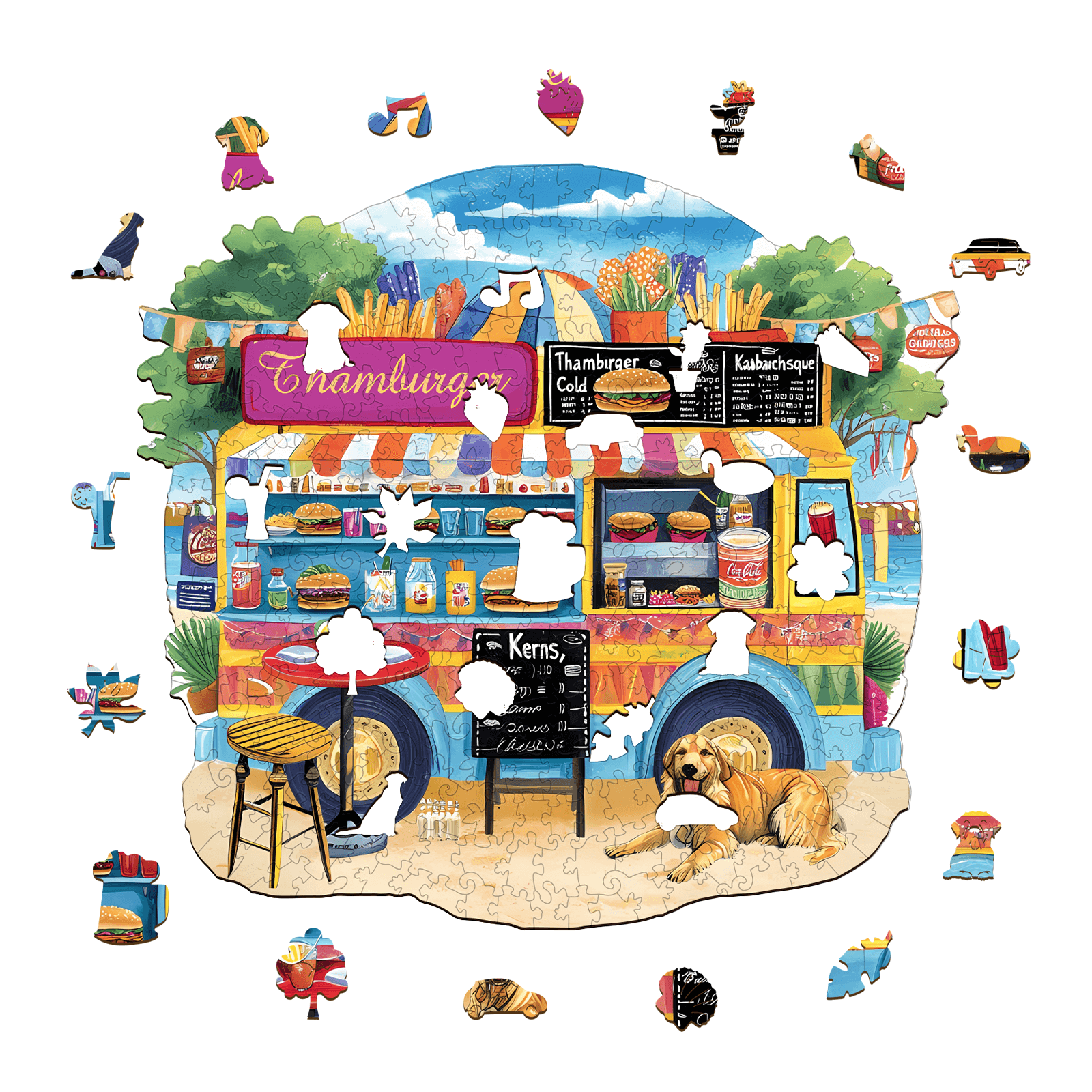 Burger Food Trucks-2 Wooden Jigsaw Puzzle