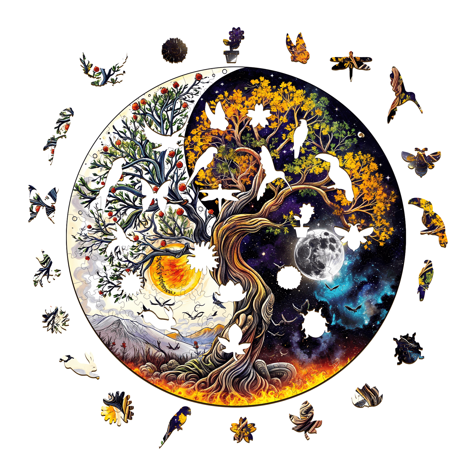 Sun and Moon Tree of Life Wooden Jigsaw Puzzle