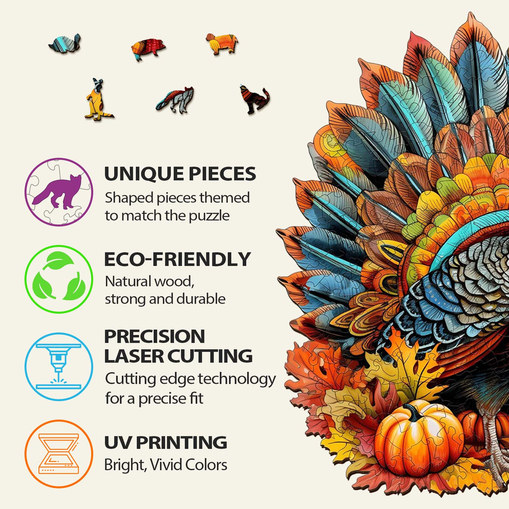 Colorful Turkey Wooden Jigsaw Puzzle