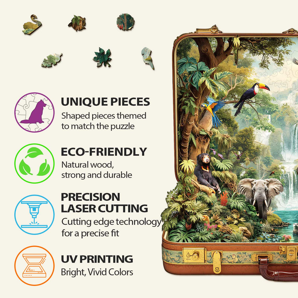 Suitcase Scenery-jungle animals Wooden Jigsaw Puzzle