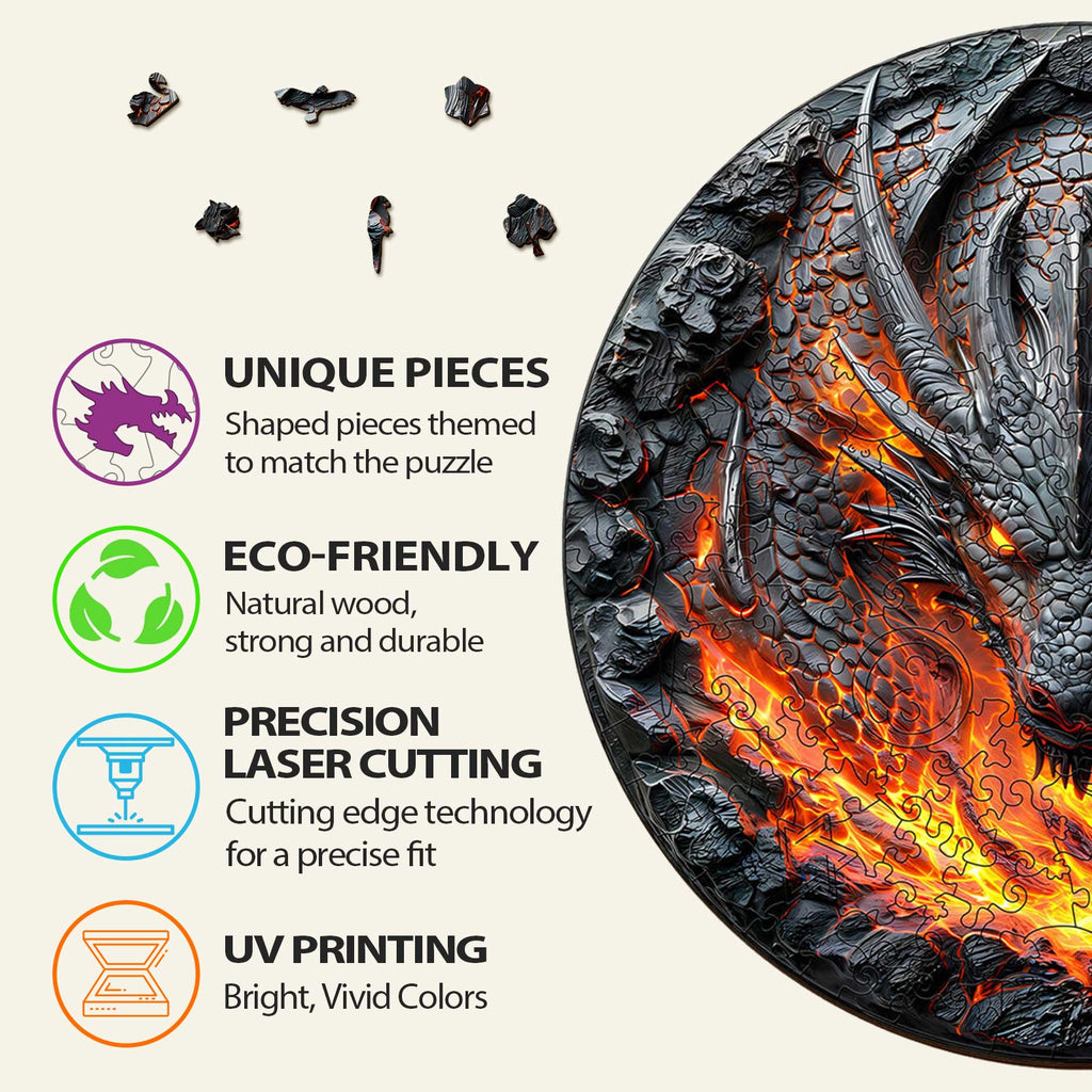 Flame Wall Dragon Wooden Jigsaw Puzzle