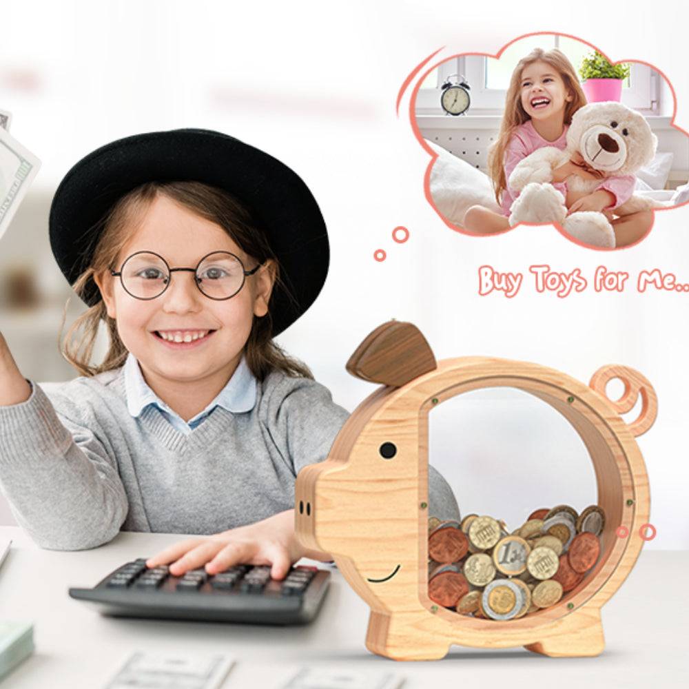 Personalized Wooden Cute Pig Piggy Bank for Kids