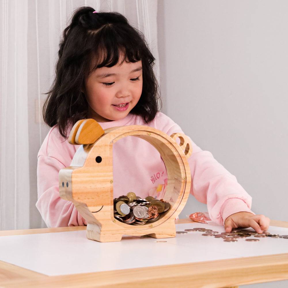 Personalized Wooden Cute Pig Piggy Bank for Kids