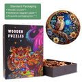 Moonlight Owl Wooden Jigsaw Puzzle with vibrant design and exquisite packaging showcasing owl symbolism.