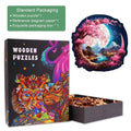 Beautiful Moon Wooden Jigsaw Puzzle with vibrant packaging and puzzle pieces showcasing a tranquil garden scene.