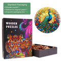 Mandala Peacock Wooden Jigsaw Puzzle with colorful design and packaging, perfect for puzzle lovers.