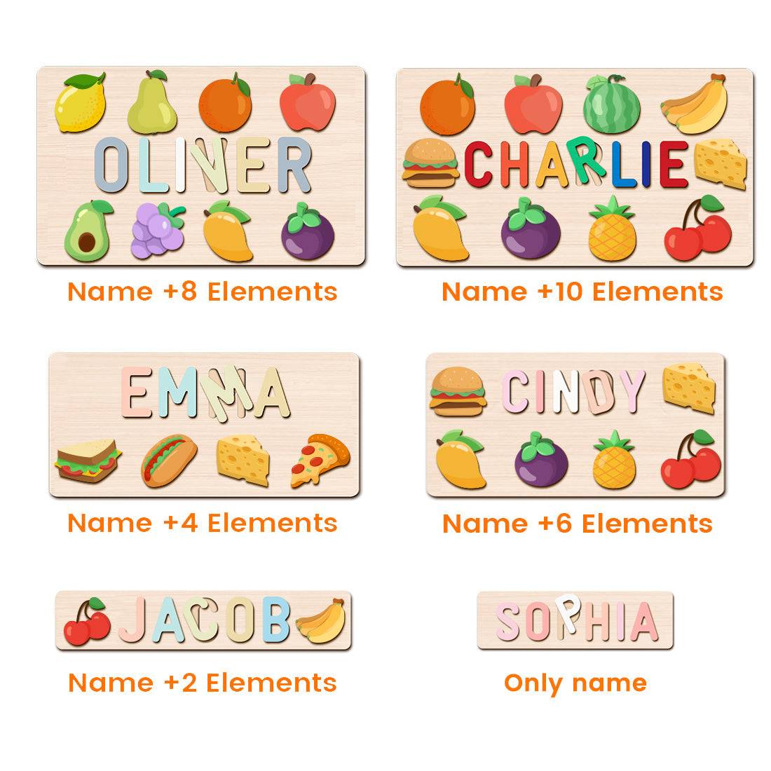 Personalized Wooden Baby Name Puzzle with Food