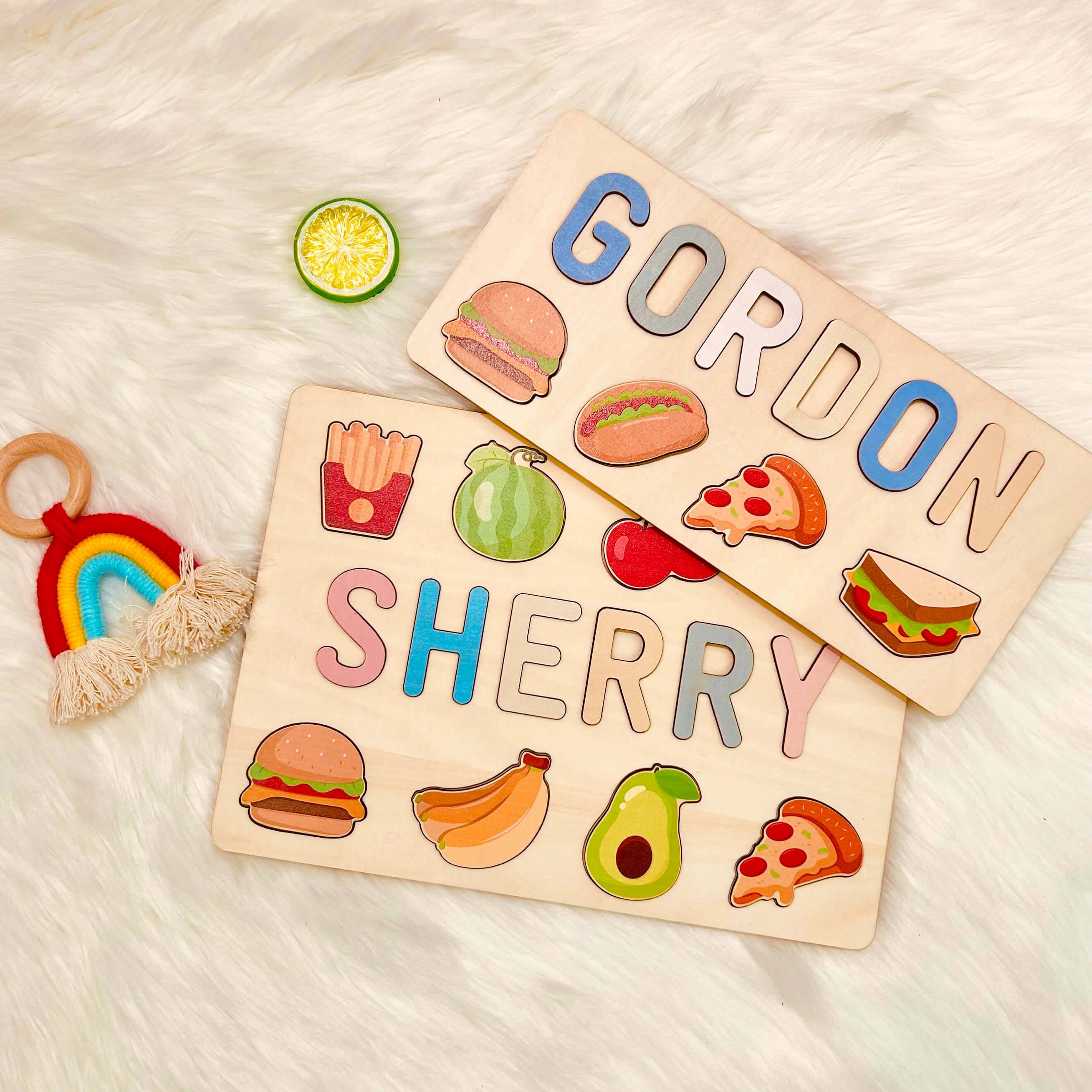 Personalized Wooden Baby Name Puzzle with Food