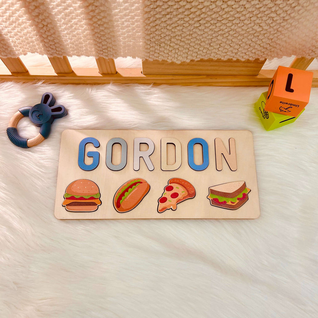 Personalized Wooden Baby Name Puzzle with Food