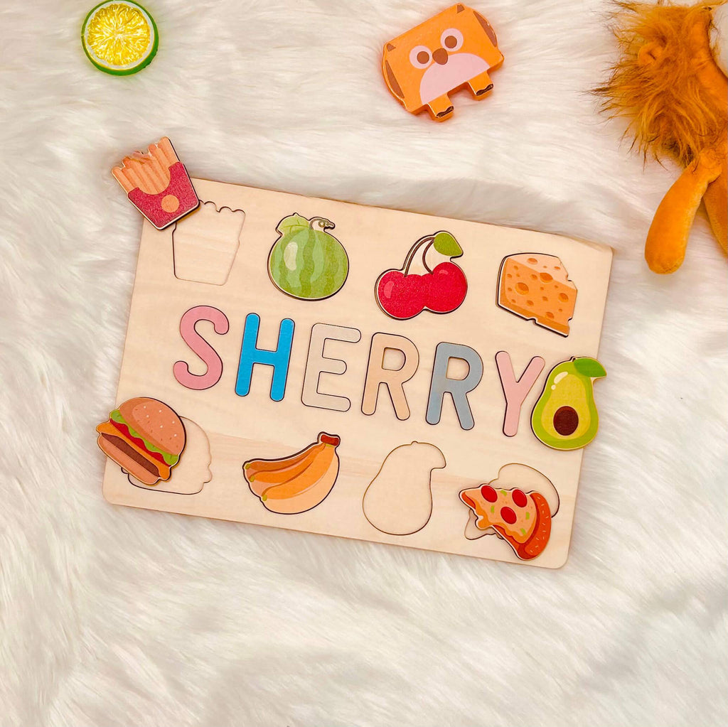 Personalized Wooden Baby Name Puzzle with Food