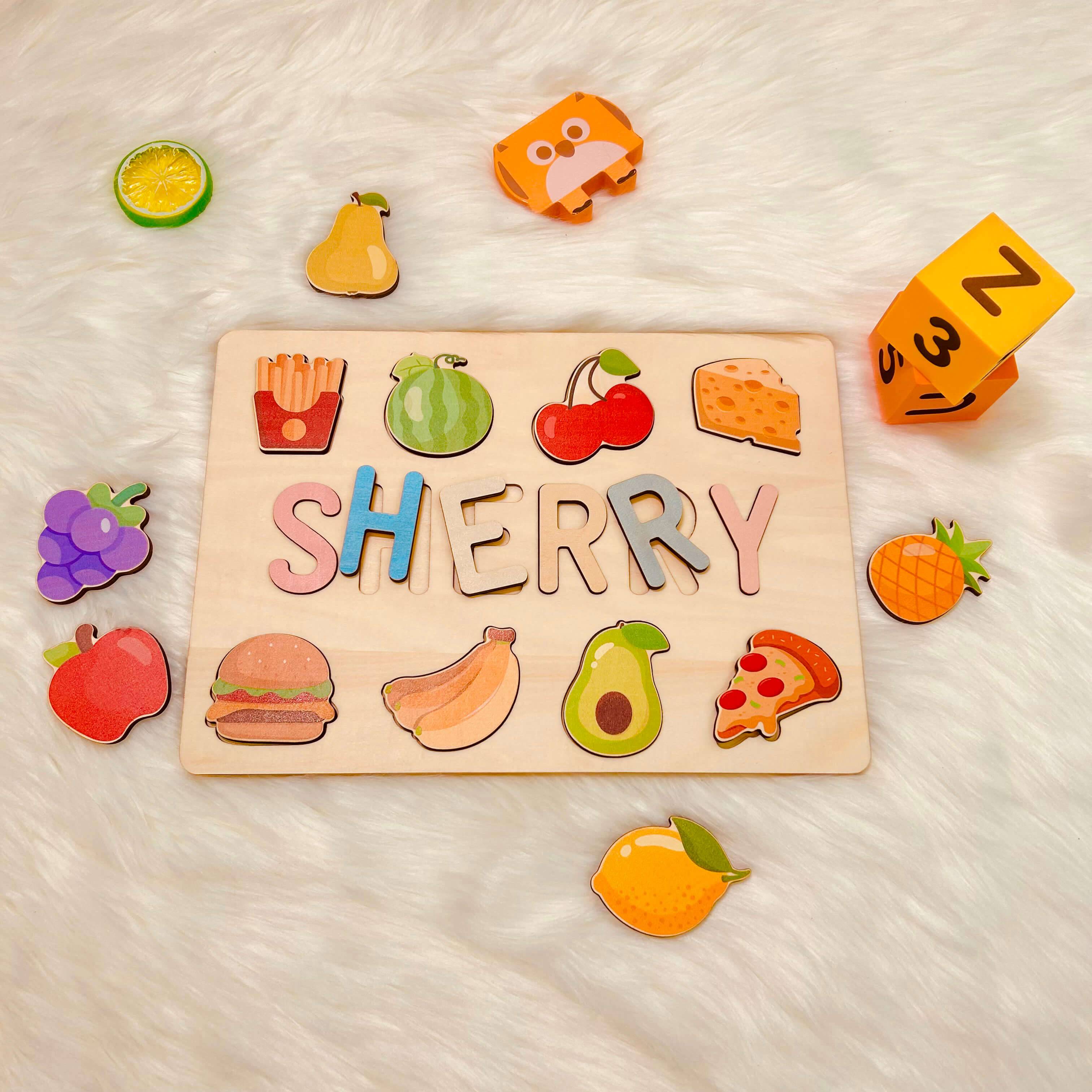 Personalized Wooden Baby Name Puzzle with Food