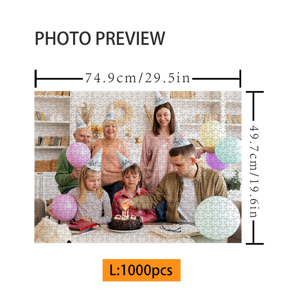 Custom birthday jigsaw puzzle of family celebrating with cake and balloons, size 1000 pcs, photo preview