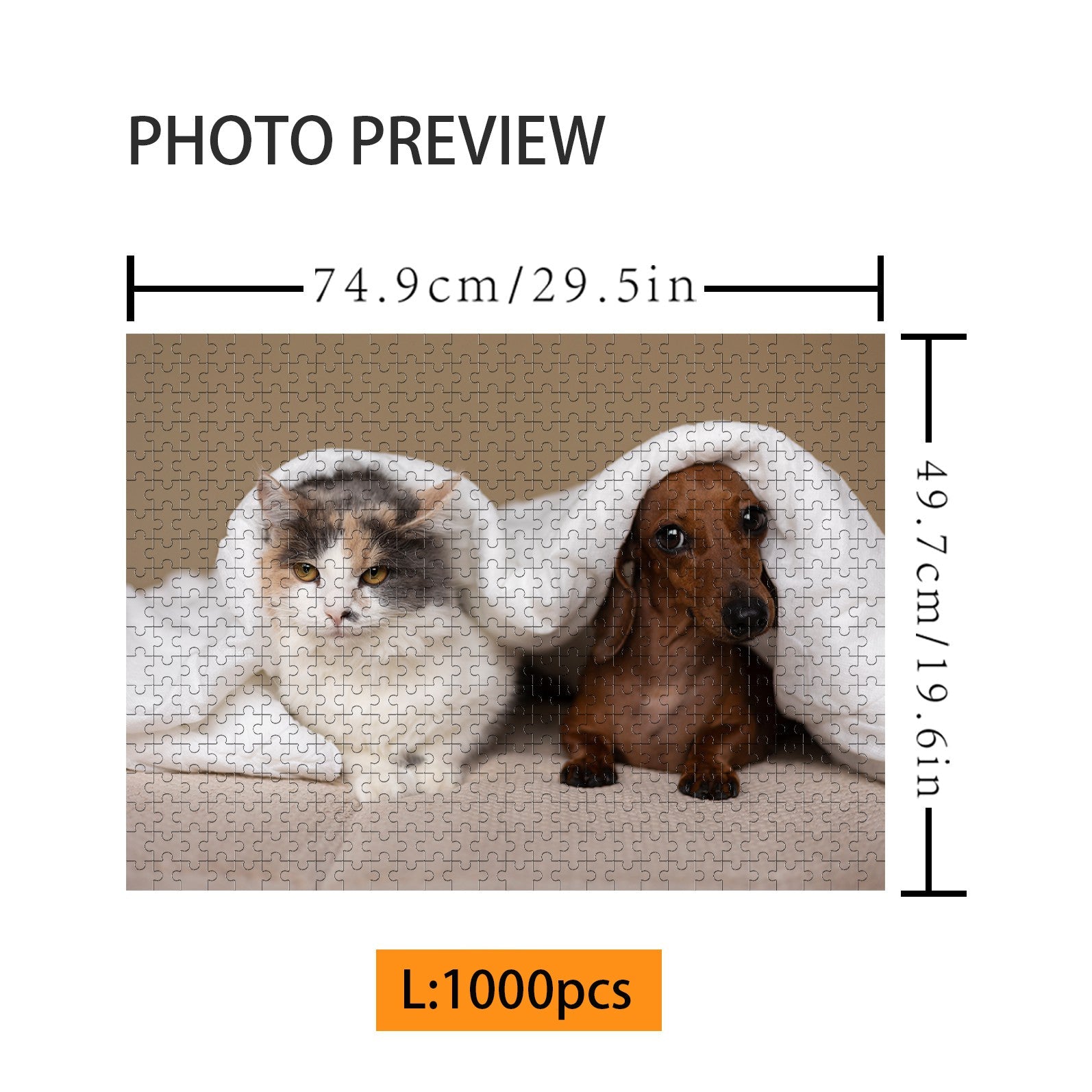 1000-piece jigsaw puzzle featuring a cat and dog under a blanket, perfect for pet lovers.