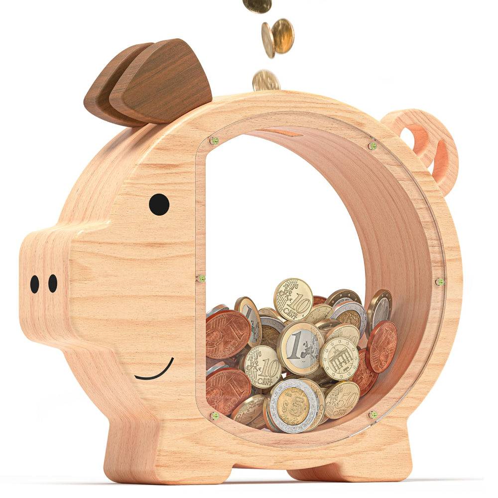 Personalized Wooden Cute Pig Piggy Bank for Kids