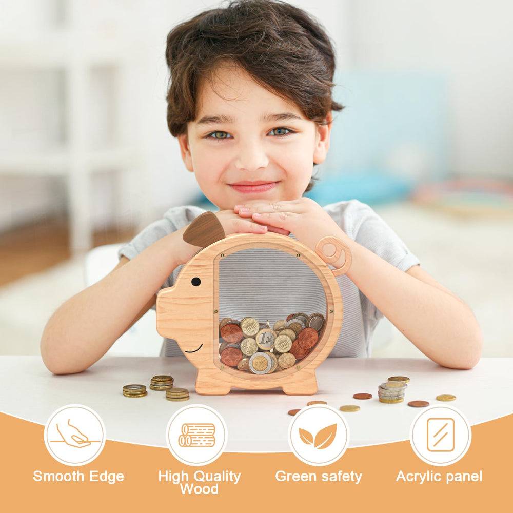 Personalized Wooden Cute Pig Piggy Bank for Kids