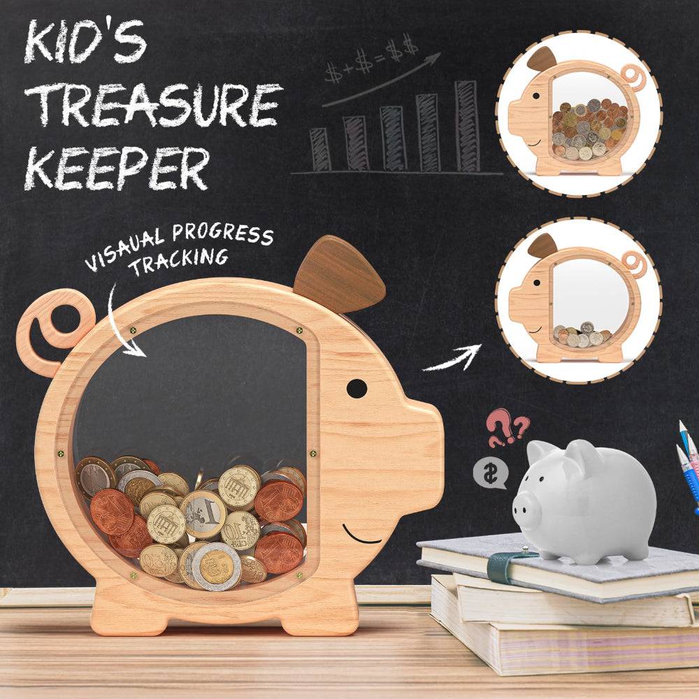 Personalized Wooden Cute Pig Piggy Bank for Kids