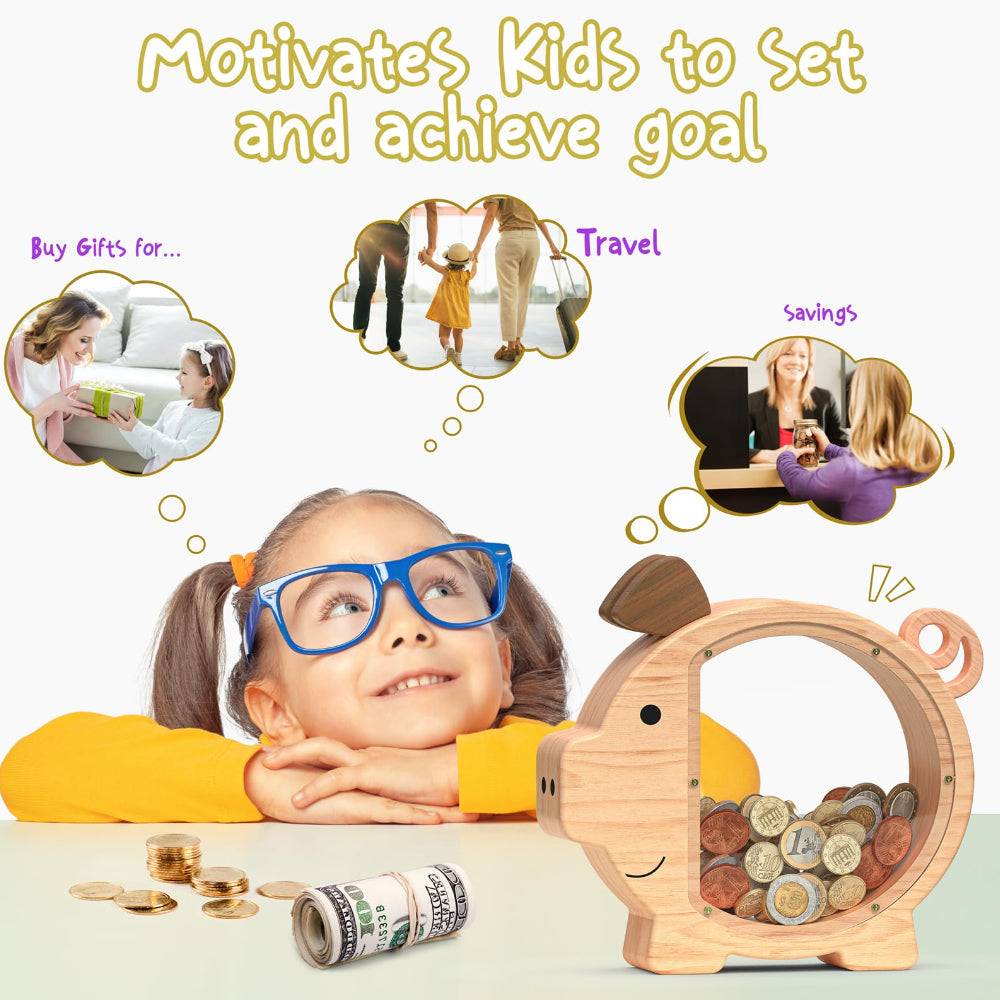 Personalized Wooden Cute Pig Piggy Bank for Kids