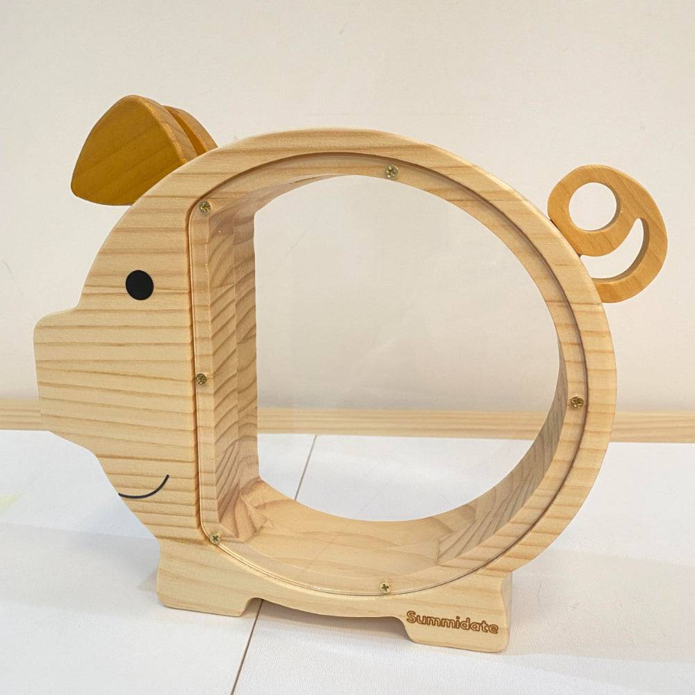 Personalized Wooden Cute Pig Piggy Bank for Kids