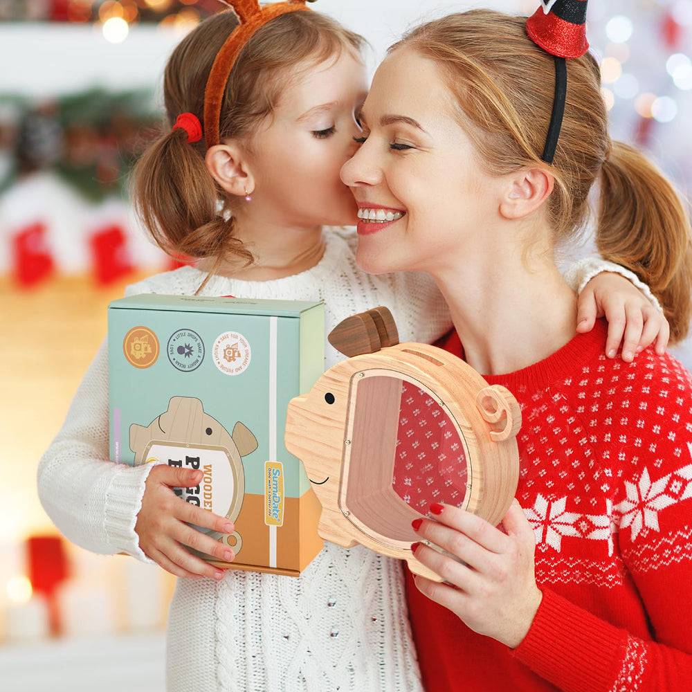 Personalized Wooden Cute Pig Piggy Bank for Kids