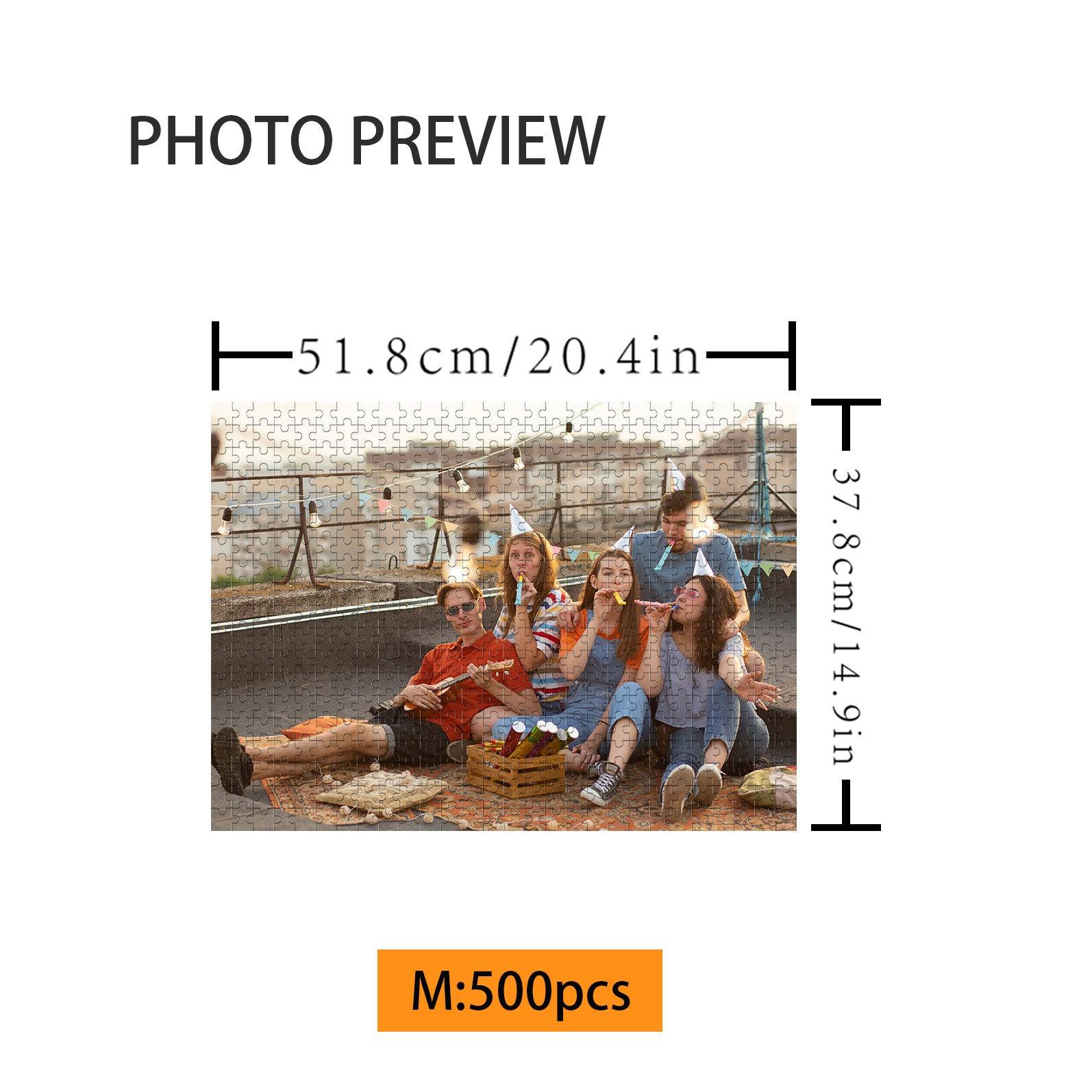 Preview of a 500-piece jigsaw puzzle featuring four friends enjoying a picnic together outdoors.