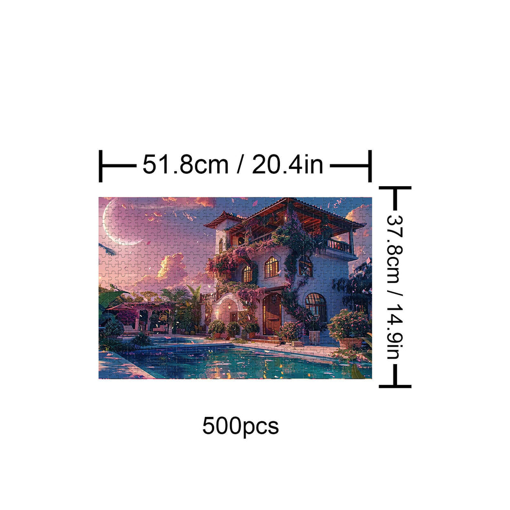 Dream Villa 500-piece jigsaw puzzle, perfect for focus and mental challenge, 51.8cm x 37.8cm, colorful puzzle art.