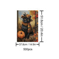 Mr. Cat 500-piece puzzle featuring a black cat in a hat, surrounded by autumn leaves and a pumpkin.