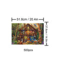 Cabin in the Woods 500 piece puzzle featuring a cozy cabin surrounded by nature and wildlife, ideal for enhancing focus and logic.