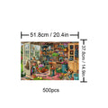 Messy Warehouse 500-piece jigsaw puzzle showcasing a cluttered workspace with shelves, plants, and tools.