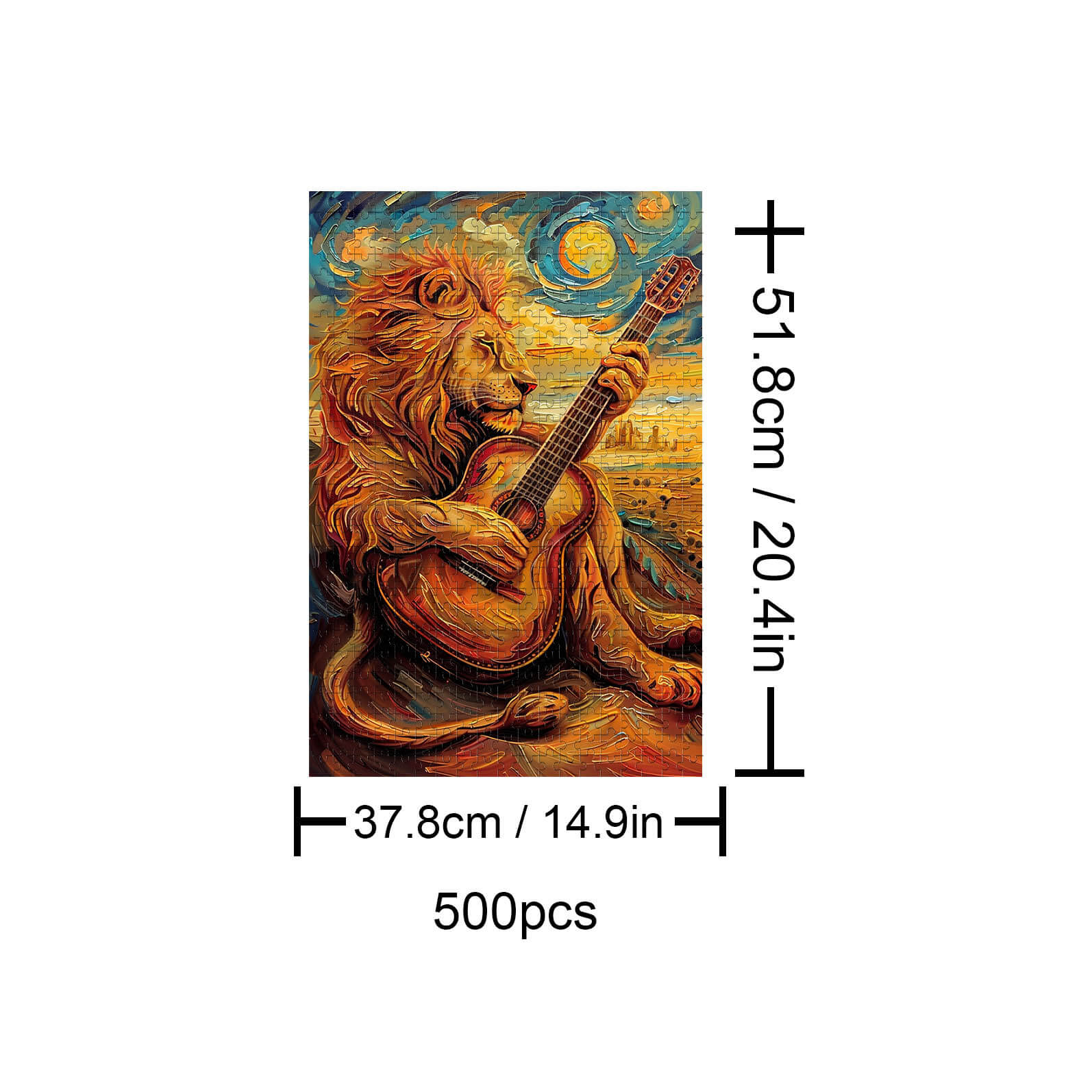 Lion playing guitar jigsaw puzzle, perfect for enhancing focus and boosting intelligence, 500 pieces.