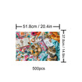Leisure Time 500 Piece Puzzle featuring a cat, floral blanket, snacks, and a notebook for a cozy puzzle experience.