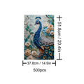 Peacock Mural 500-piece puzzle featuring vibrant colors and floral details, perfect for jigsaw puzzle enthusiasts.