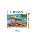 Beach Food Truck 500-piece jigsaw puzzle showcasing a vibrant beach scene with colorful umbrellas and chairs.