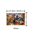 Colorful 500-piece Basset Hound Family puzzle featuring playful dogs surrounded by autumn leaves.
