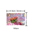 Happy Flower Basket 500 piece puzzle featuring vibrant flowers and intricate background design, perfect for puzzle enthusiasts.