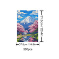 Mount Fuji 500 piece puzzle featuring cherry blossoms and serene landscape, enhancing focus and cognitive skills.
