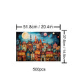 Weird Town-2 500 piece jigsaw puzzle showcasing vibrant buildings under a starry night sky.
