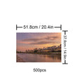 Sunset River City 500 piece jigsaw puzzle featuring a serene river view at dusk, enhancing focus and cognitive skills.