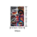 Psychedelic Splicing 500-piece jigsaw puzzle featuring vibrant, abstract faces for mind games and enhanced focus.