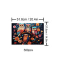Owl Family 500 Piece Puzzle featuring vibrant owls and flowers, promoting focus and intelligence through fun jigsaw play.
