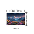 Starry Sky Garden 500 piece puzzle featuring a vibrant night scene with flowers and mountains, perfect for mind games.