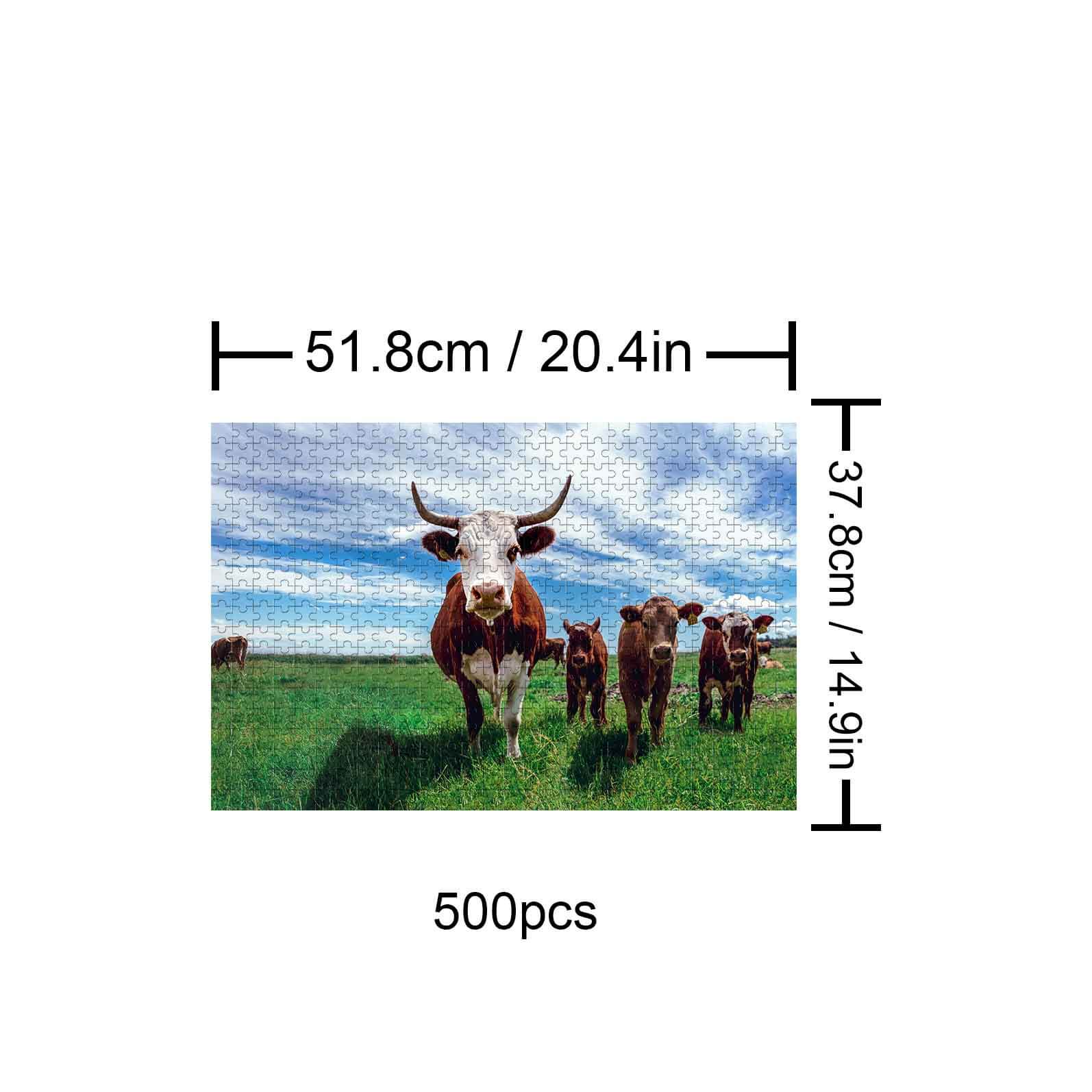Cows on the Grassland 500 piece puzzle featuring cows in a grassy field, ideal for enhancing focus and cognitive skills.