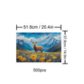 Elk 500 Piece Puzzle featuring a majestic elk in a scenic mountain landscape with vibrant flowers.